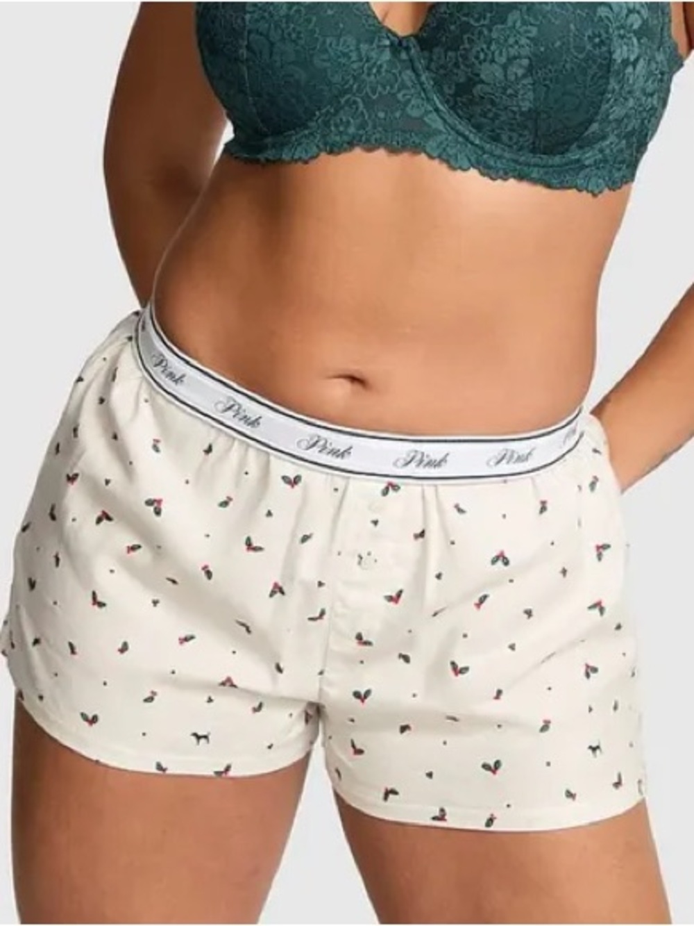 Victoria Secret PINK Cream Mistletoe PJ Boxer Shorts